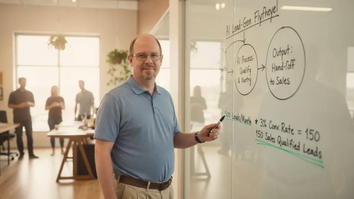 Ryan Borden reviewing an AI-assisted lead generation workflow across several dashboards