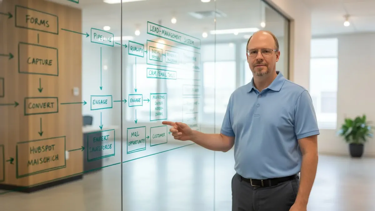 Ryan Borden comparing lead management tools on screen, with a pipeline view and automation workflow side by side