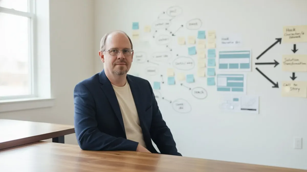 Ryan Borden mapping a customer story across the stages of a content funnel